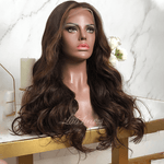Top Swiss HD Lace Front Ombre Wavy Brown Hair with Blonde Highlights Wigs