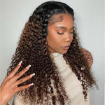 Ombre Honey Blonde Deep Curly Full Lace Human Hair Wig