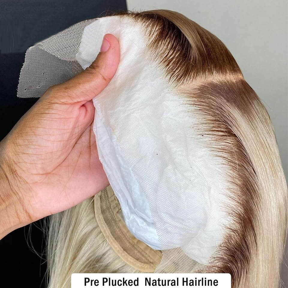 Ombre Blonde Colorful Wig Human Hair Middle Part Bob Wig T4/613 | Straight